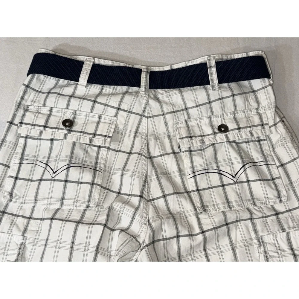 Levis Cargo Shorts Men 36x11 White Plaid Flap Back Pockets Baggy Skater Y2K.